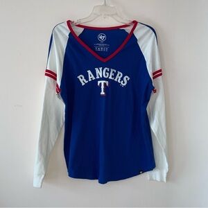 47 Texas Rangers Raglan Sleeve V-Neck Long Sleeve Tee Size Large
